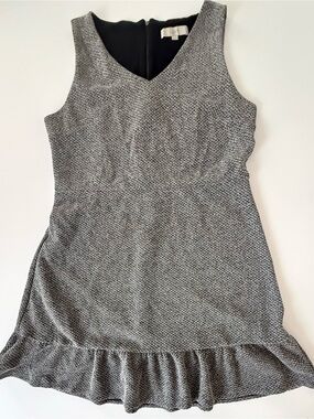 LOFT Dress Size 16 GrayTextured Knit Sleeveless Ruffle Hem Above Knee